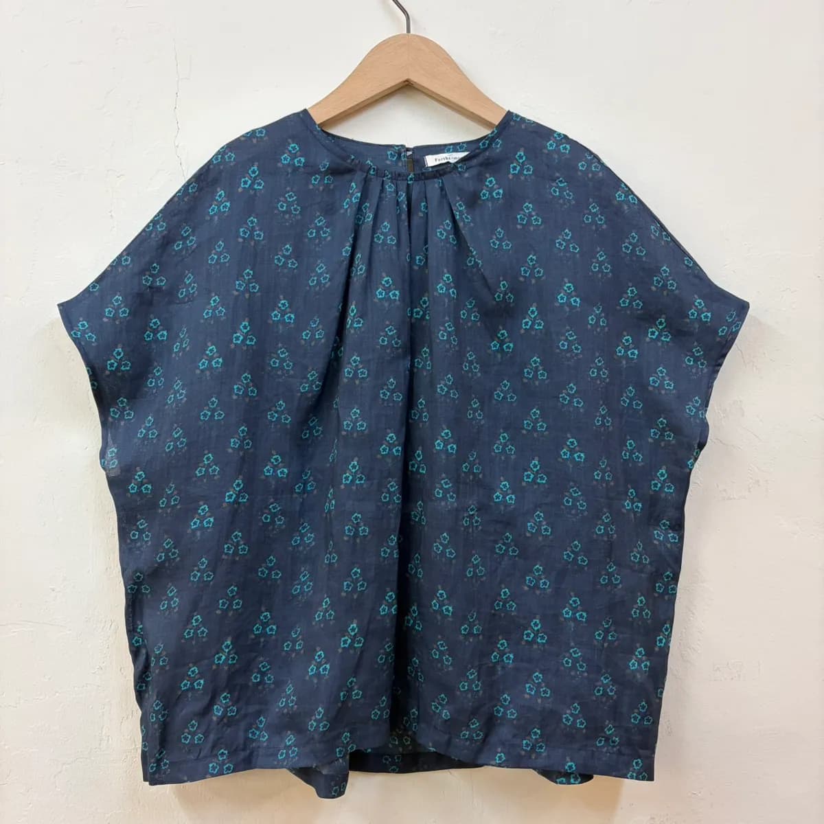 Linen Pleated Short Sleeve Top Green Floral
