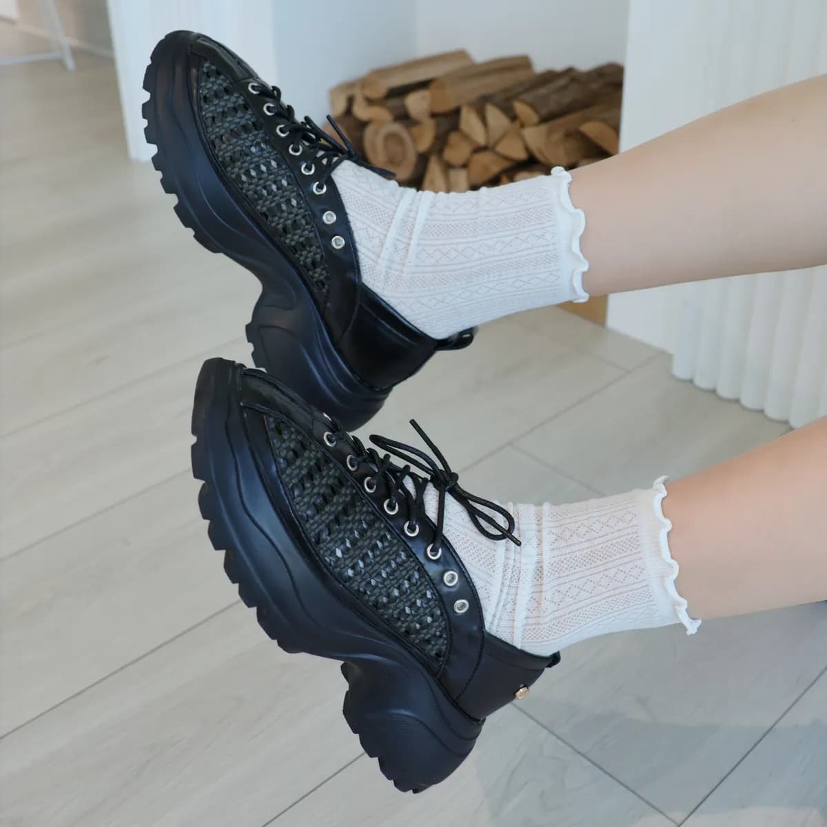 Woven Cutout Platform Shoes