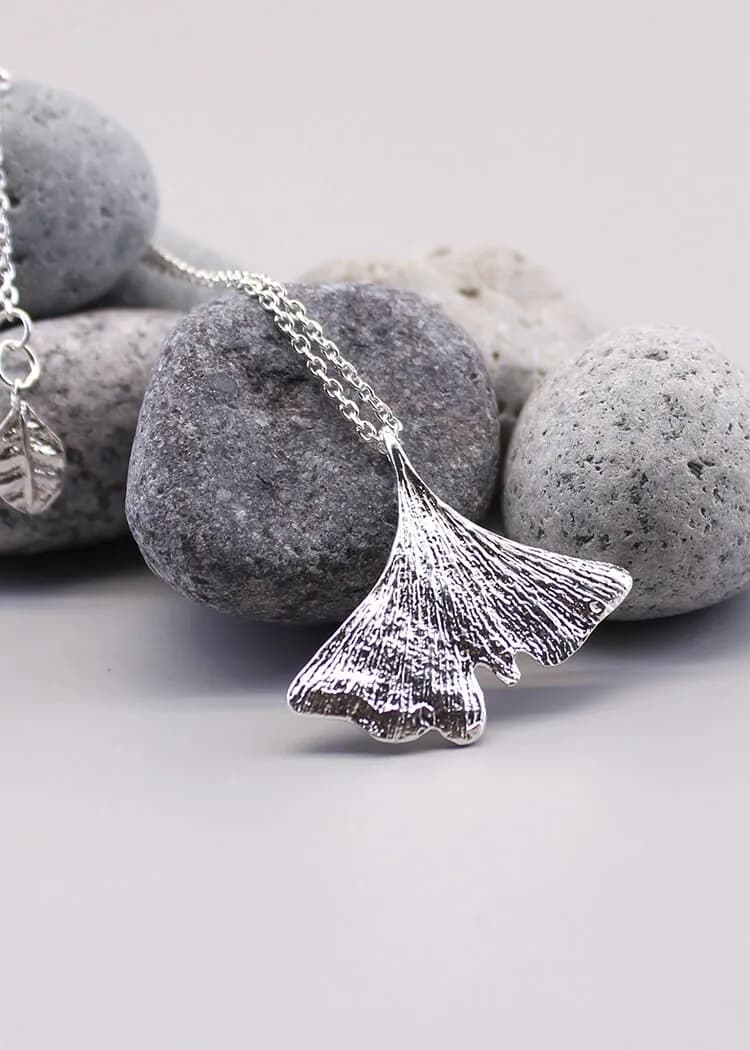 Large Ginkgo Silver Necklace