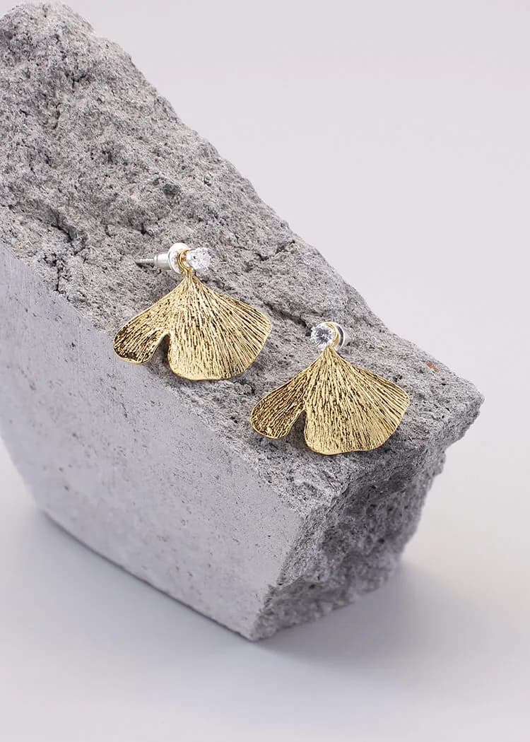 Ginkgo Pearl and CZ Silver Earrings