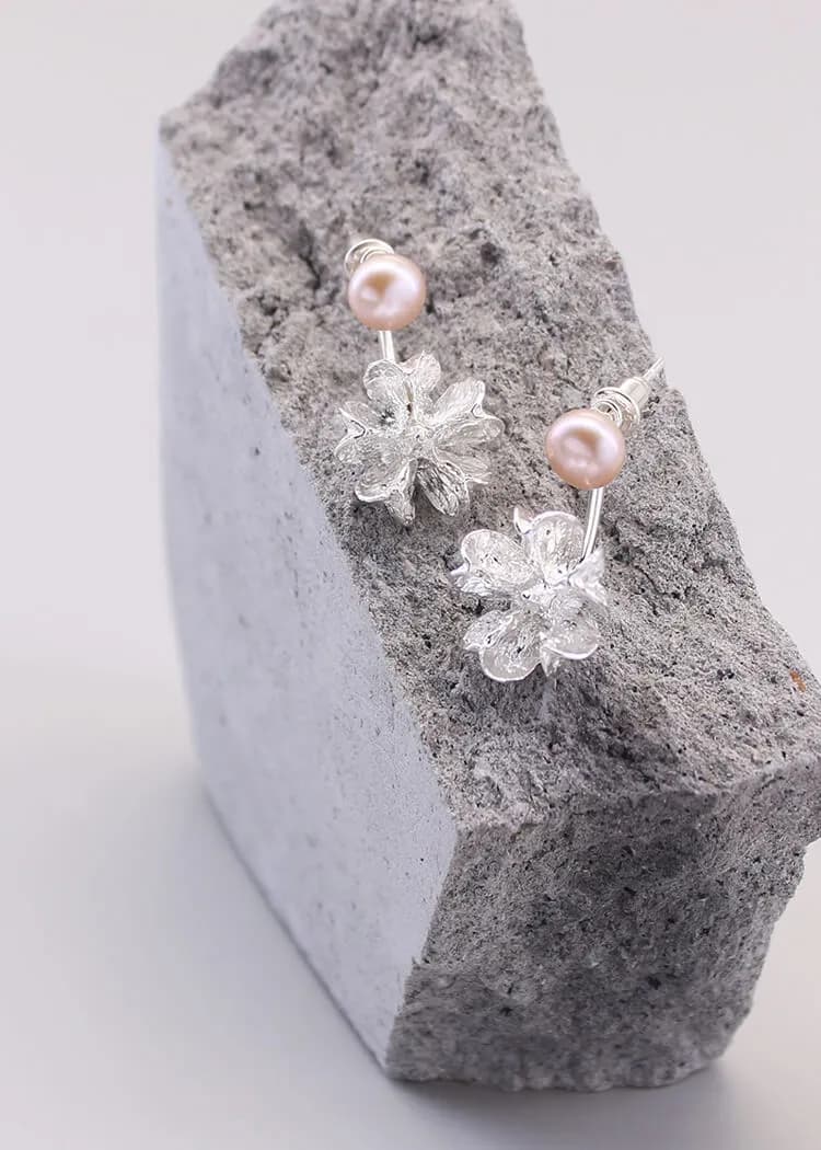 Crape Myrtle Fruit Pearl Silver Earrings