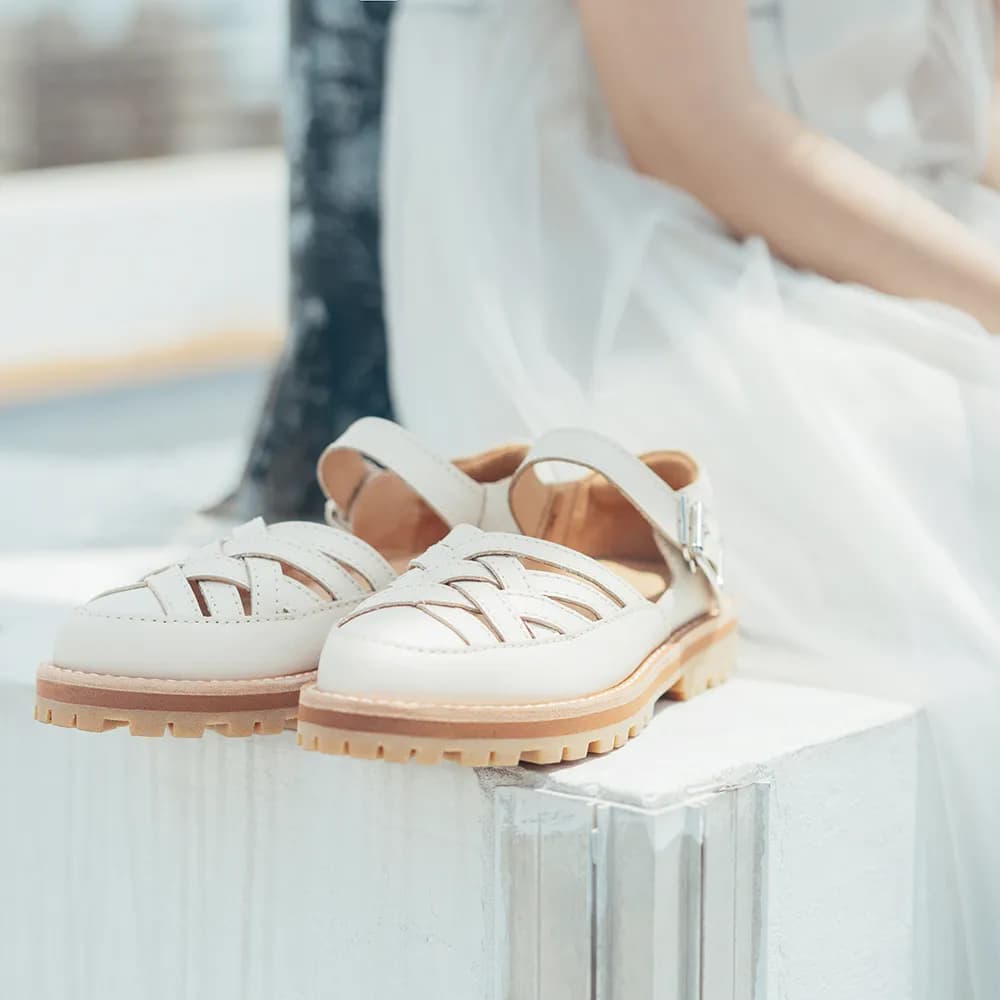 Apple Pie Woven Mary Jane Shoes - Cream Cheese