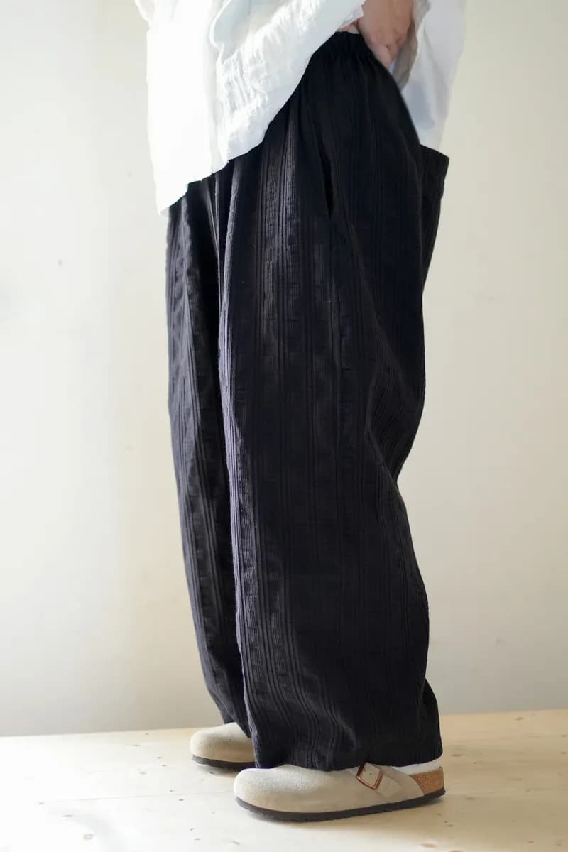 Solid Black Textured Stripe Low-Crotch Wide-Leg Pants