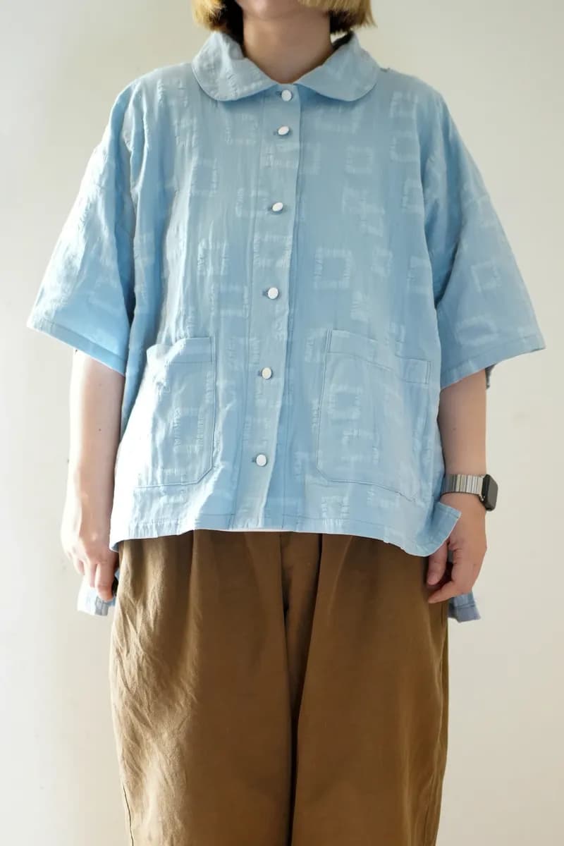 Lake Blue-Green Textured Bubble-Check Oversized Shirt