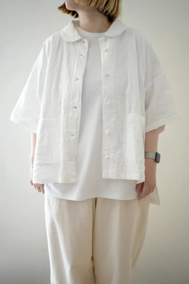 Pure White Textured Bubble-Check Oversized Shirt