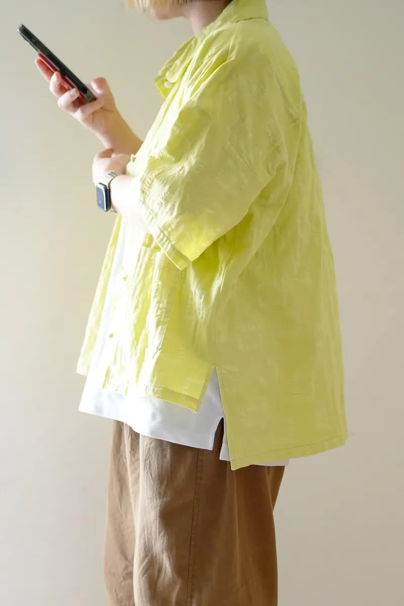 Lemon Yellow-Green Textured Bubble-Check Oversized Shirt