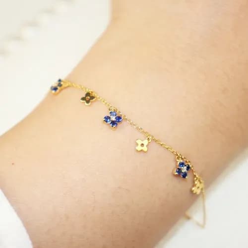 Sapphire Diamond Dangling Flower Bracelet