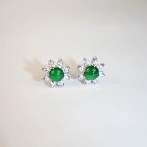 Guatemalan Jadeite Diamond Stud Earrings