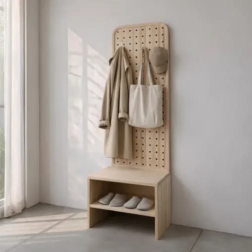 Entryway Pegboard Shoe Bench