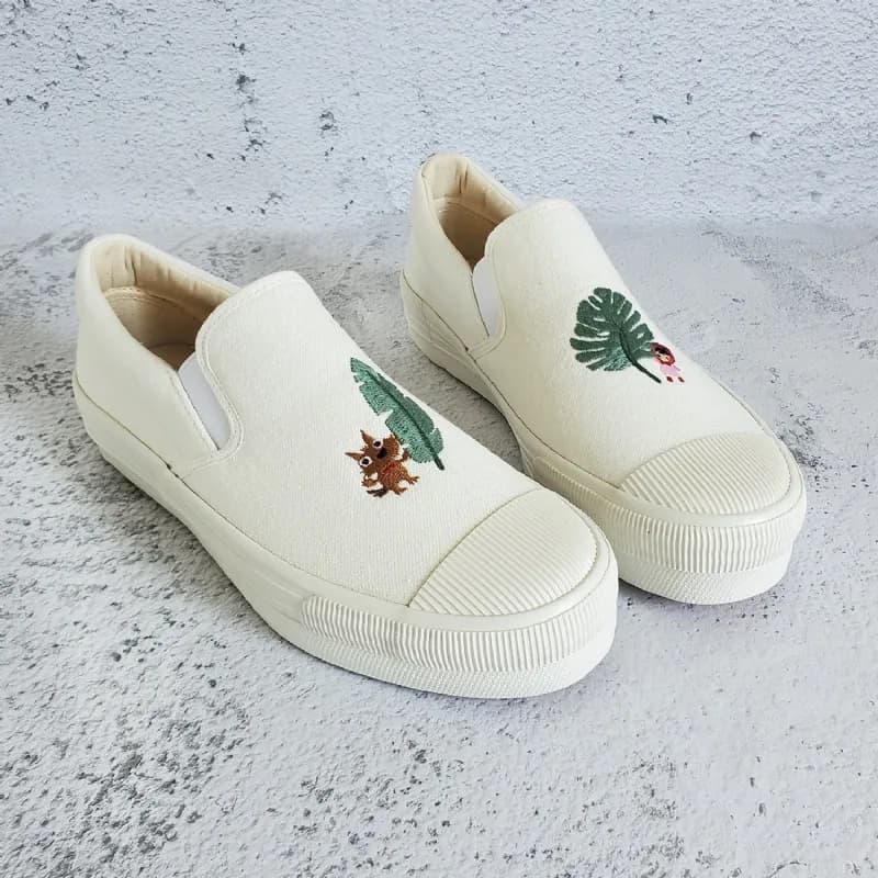 Water-Repellent Embroidered Platform Slip-On Shoes