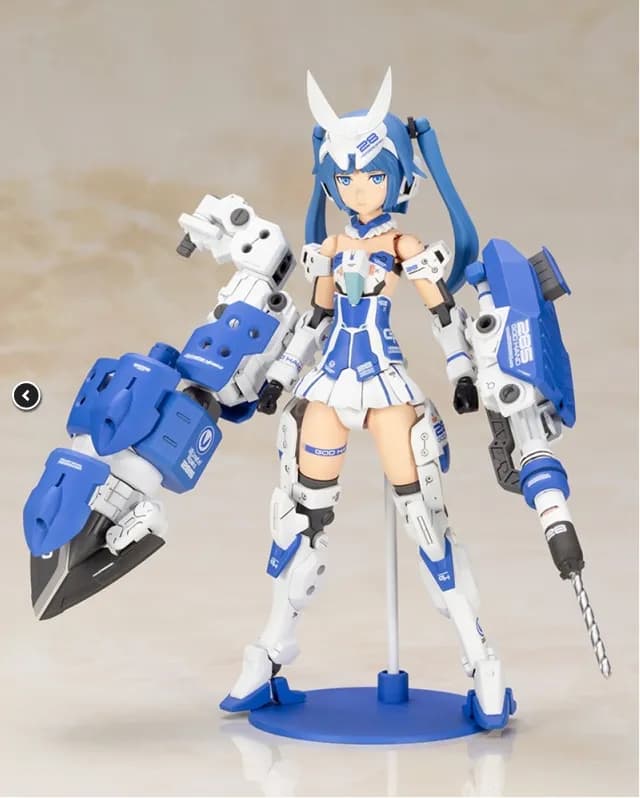 A movable figure from 大I獨角獸, dressed in blue, holding weapons, with a clean background.